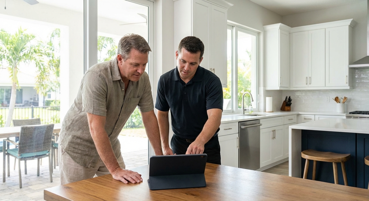 Reviewing detailed HVAC estimate with homeowner