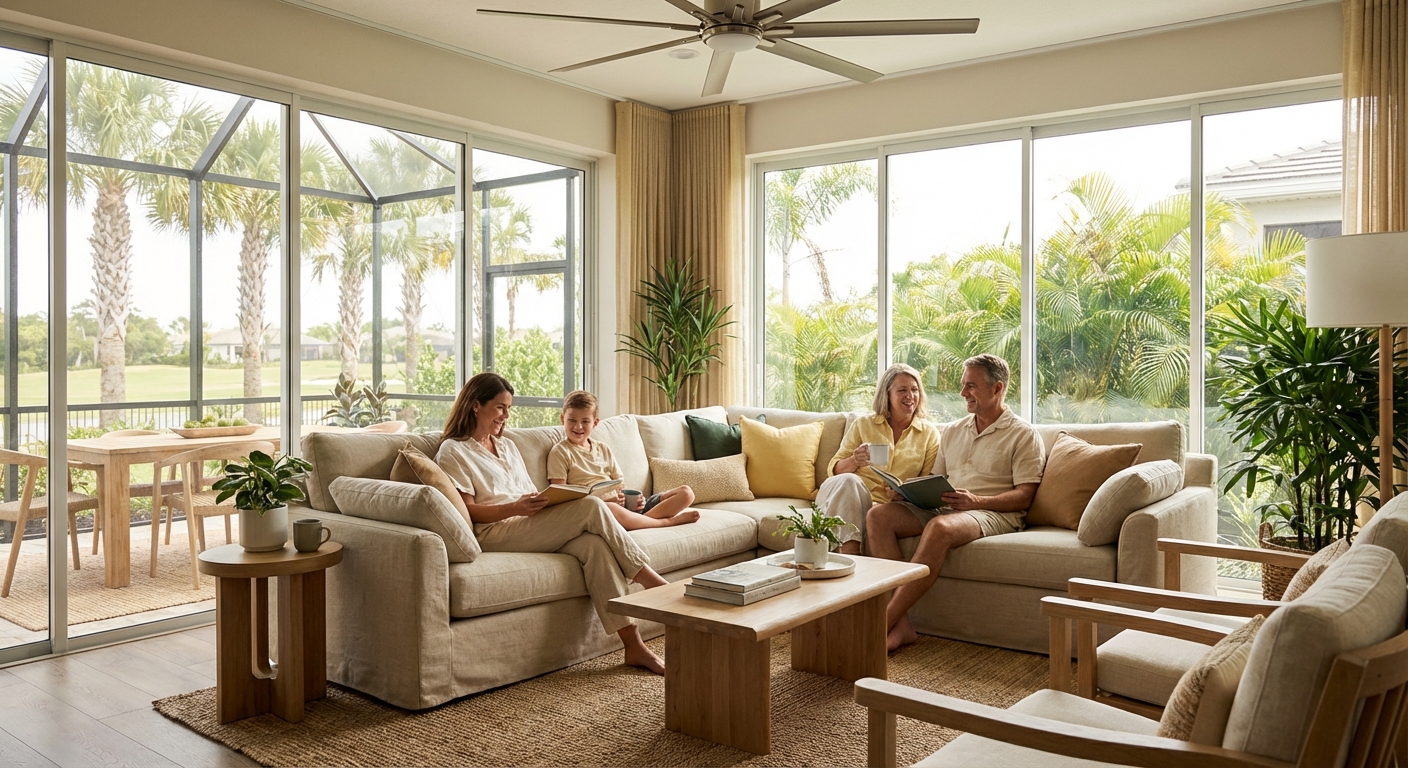 Happy family enjoying comfortable home temperature